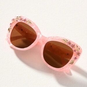 NWT Anthro Floral-Trimmed Cat-Eye Sunglasses Pink